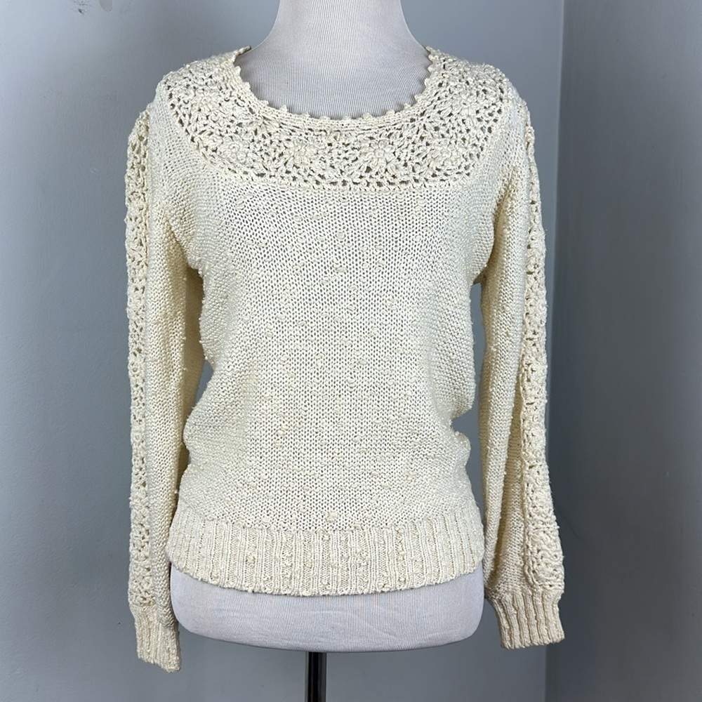 Vintage Cottagecore Ivory Knit Sweater Sz S